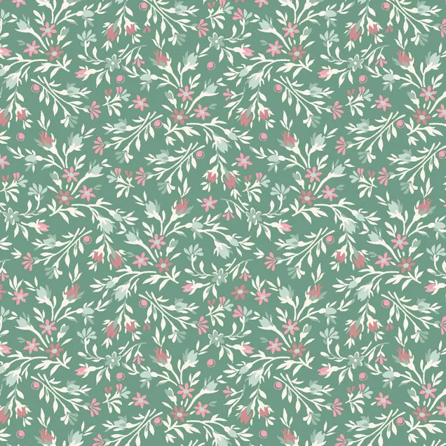 Quilting Fabric - Pink Flowers on Green from Birdsong by Jera Brandvig for Maywood Studio MAS10652-GZ