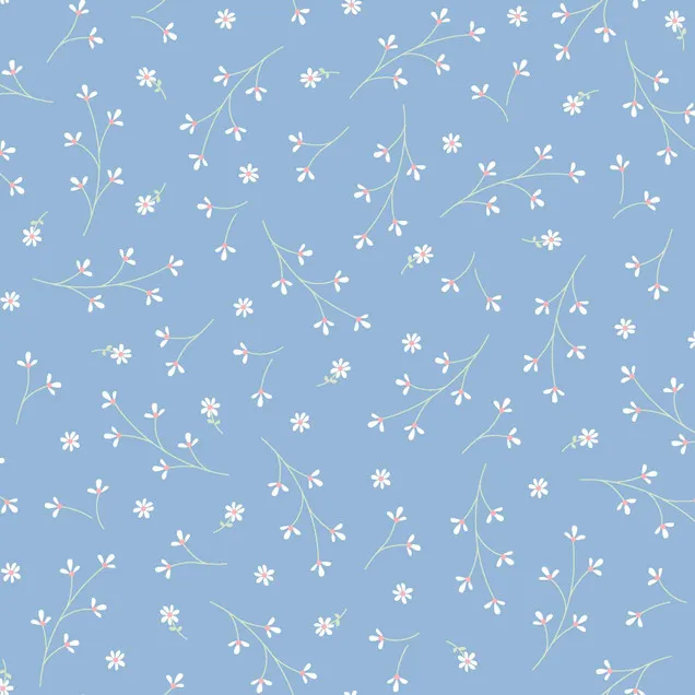 Quilting Fabric - Dainty White Flower Sprig on Blue from Kimberbell Basics by Maywood Studio MAS8260-B