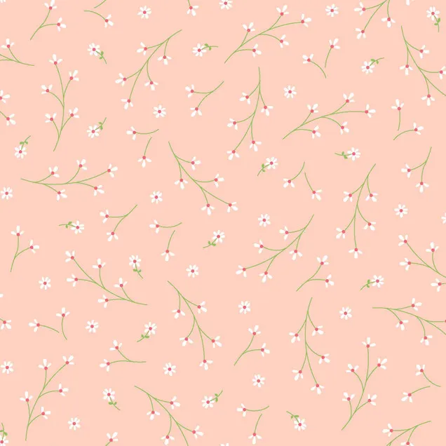 Quilting Fabric - Dainty White Flower Sprig on Peach Pink from Kimberbell Basics by Maywood Studio MAS8260-C