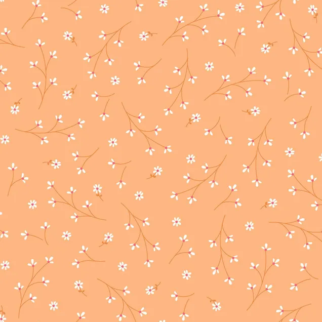 Quilting Fabric - Dainty White Flower Sprig on Orange from Kimberbell Basics by Maywood Studio MAS8260-O