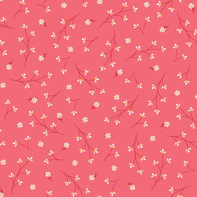 Quilting Fabric - Dainty White Flower Sprig on Dark Pink from Kimberbell Basics by Maywood Studio MAS8260-P