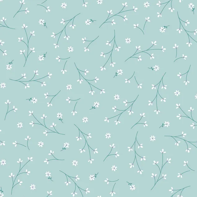 Quilting Fabric - Dainty White Flower Sprig on Aqua from Kimberbell Basics by Maywood Studio MAS8260-Q