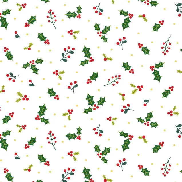 Quilting Fabric - Holly On White with Metallic Dots from Celebration by Kimberbell for Maywood Studio MAS9212-RG