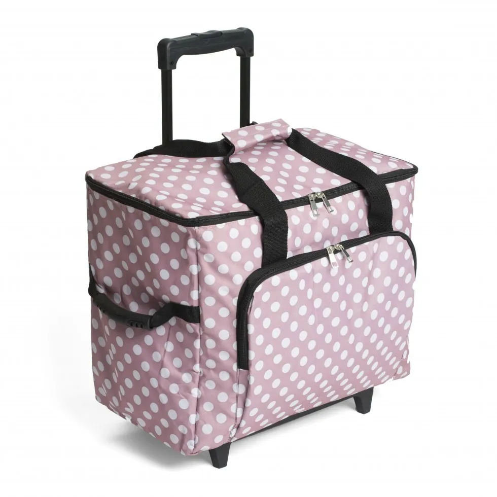 Sewing Machine Wheeled Trolley Rolly Bag in Mauve Polka Dot