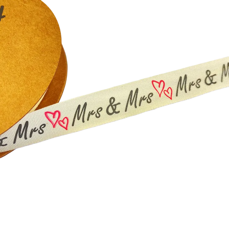 15mm Cotton Tape with Mrs and Mrs on Natural