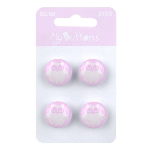 Buttons - 16mm Plastic Pink Owls Pack of 4