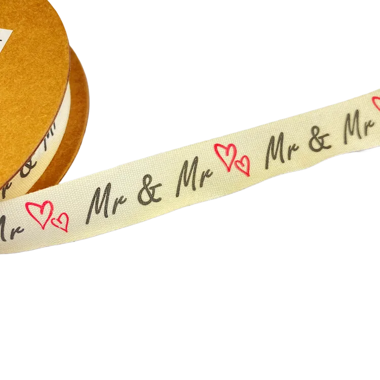 15mm Cotton Tape with Mr and Mr on Natural