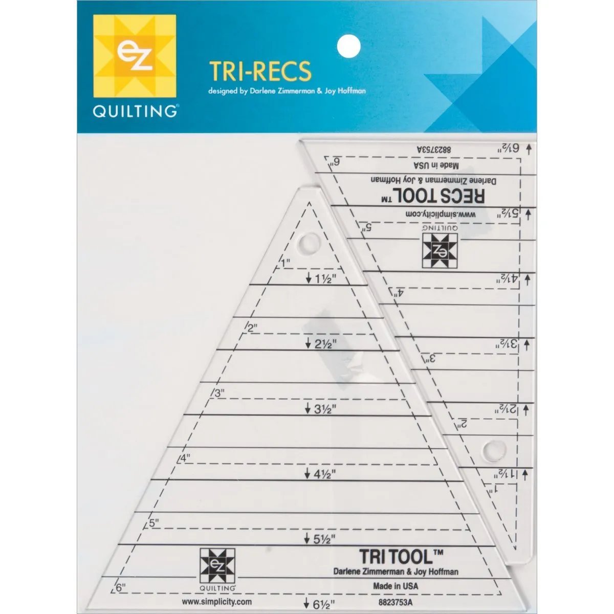 Patchwork & Quilting Ruler - Tri Recs Triangle by Darlene Zimmerman and Joy Hoffmann for eZ Quilting 