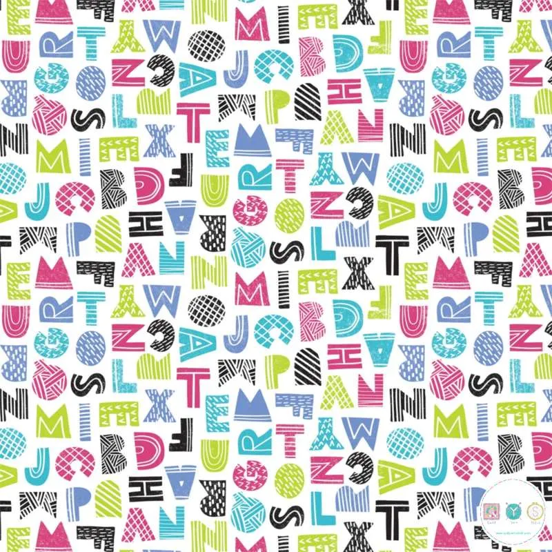 Quilting Fabric - Colourful Block Letters from the Mod-Blocks Collection by Camelot