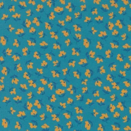 Quilting Fabric - Orange Floral on Turquoise from Paisley Rose by Crystal Manning for Moda 11885 12