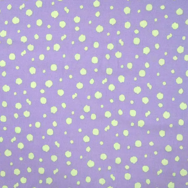 Viscose Fabric with Neon Mint Dots on Lilac Purple