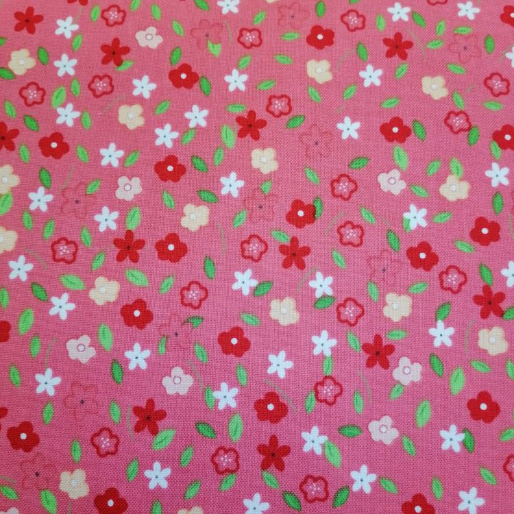 Quilting Fabric with Flowers on Pink from Vintage Adventure by  Beverly McCullough for Riley Blake