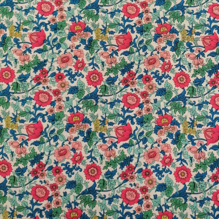 REMNANT - 0.35m - Cotton Poplin Fabric in White with Bright Flowers ...