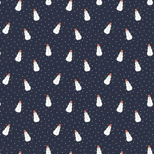 Cotton Poplin Fabric in Navy with Snowmen