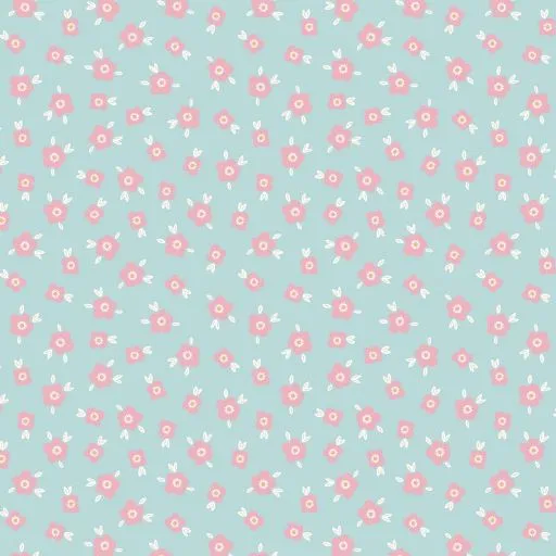 Cotton Poplin Fabric in Light Blue with Flowers