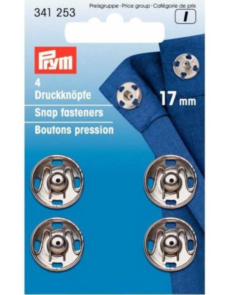 Snap Fasteners - 17mm Sew-On in Silver by Prym 341 253