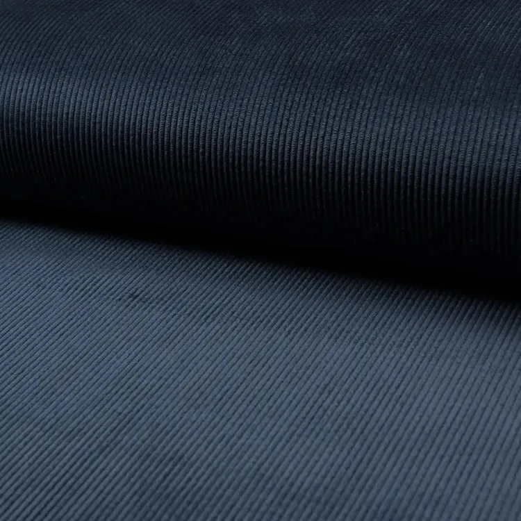 Washed Cotton Corduroy Fabric in Navy Blue