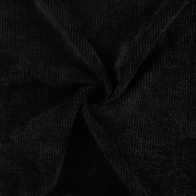 Washed Cotton Corduroy Fabric in Black