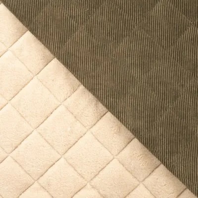 Double Sided Quilted Corduroy with Sherpa Fleece Lining in Khaki Green