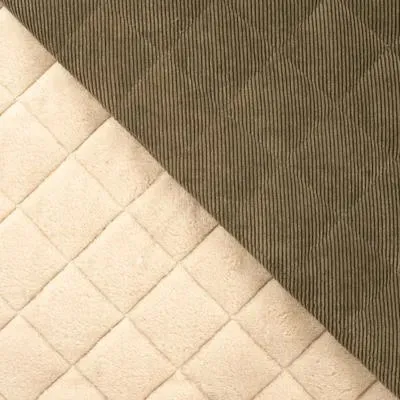 Double Sided Quilted Corduroy with Sherpa Fleece Lining in Khaki Green