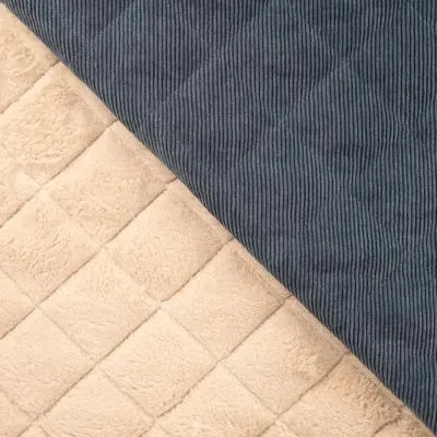 Double Sided Quilted Corduroy with Sherpa Fleece Lining in Denim Blue