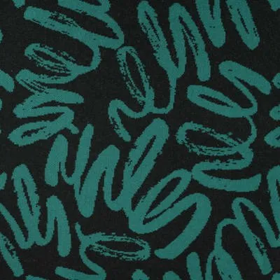 Rayon Blend Jaquard Fabric with Teal Squiggles on Black