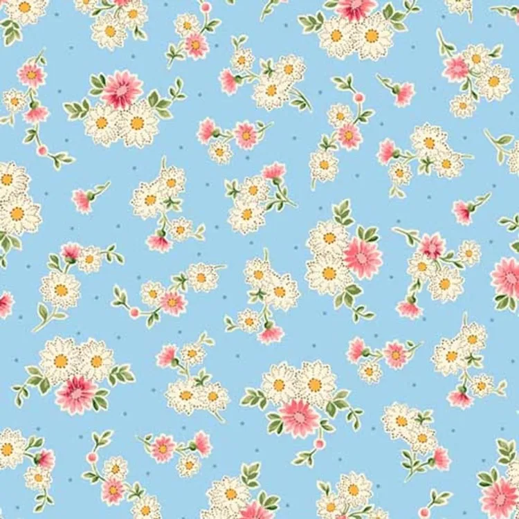 Quilting Fabric - Small Floral on Blue from Vintage Blooms by Quilting Treasures 30518-B