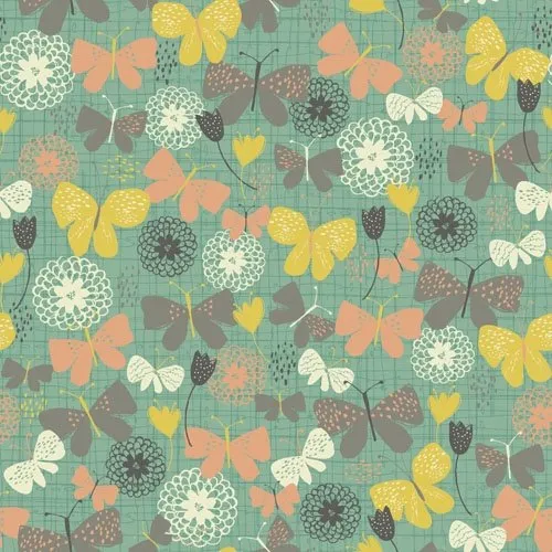 Quilting Fabric - Butterfly on Green from Bloom by Amylee Weeks for Quilting Treasures 23930 H