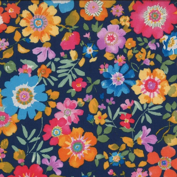 Quilting Fabric with Flowers on Navy from Lulu Flights of Fancy by Chez Moi for Moda