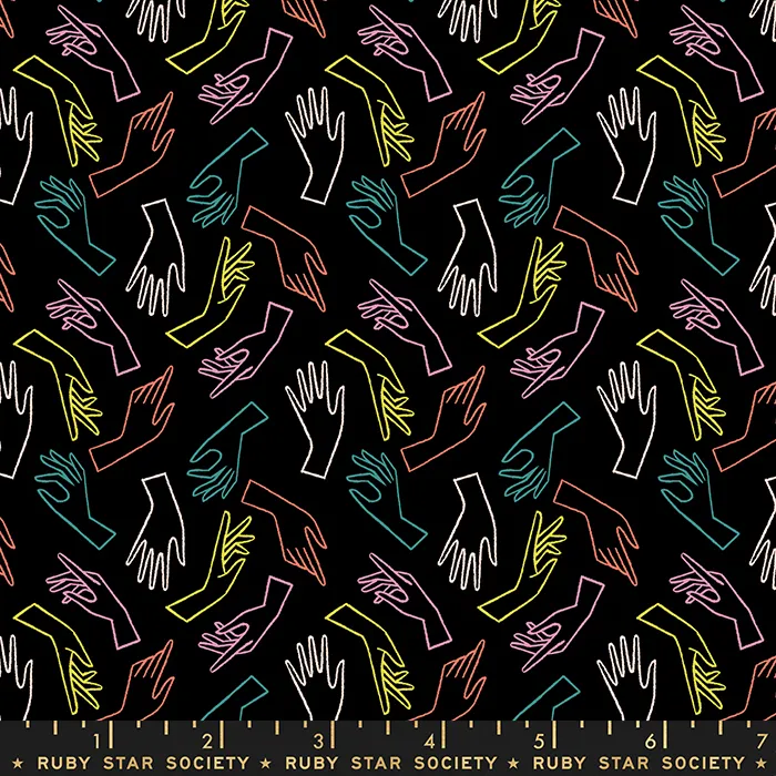 Quilting Fabric - Colourful Hands on Black from Adorn by Rashida Coleman Hale for Ruby Star Society RS1021 15