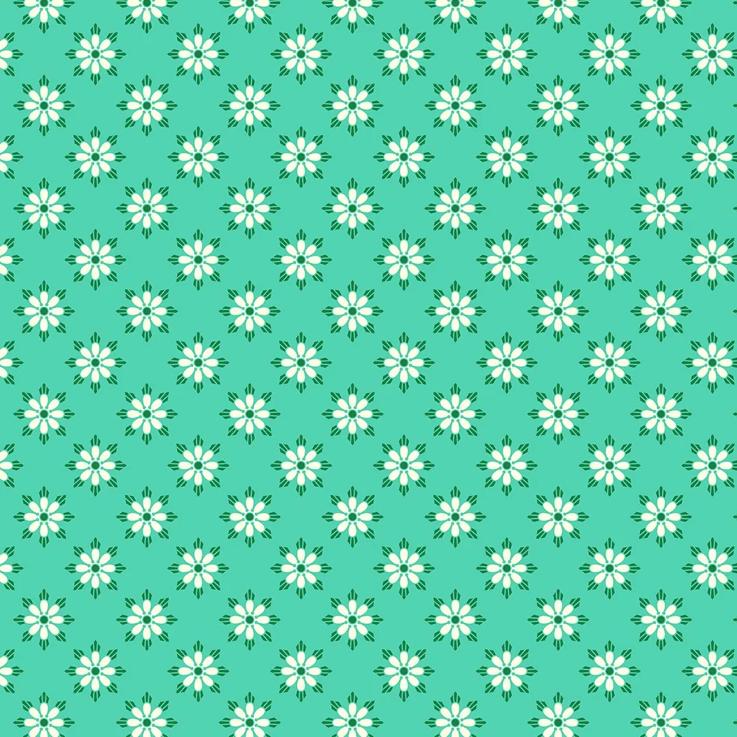 Quilting Fabric Turquoise Green Floral from True Kisses by Heather Bailey for Figo 90368 65