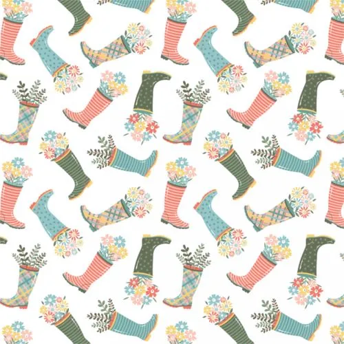 Quilting Fabric - Wellies from the Wish For Rain Collection by Camelot Fabrics