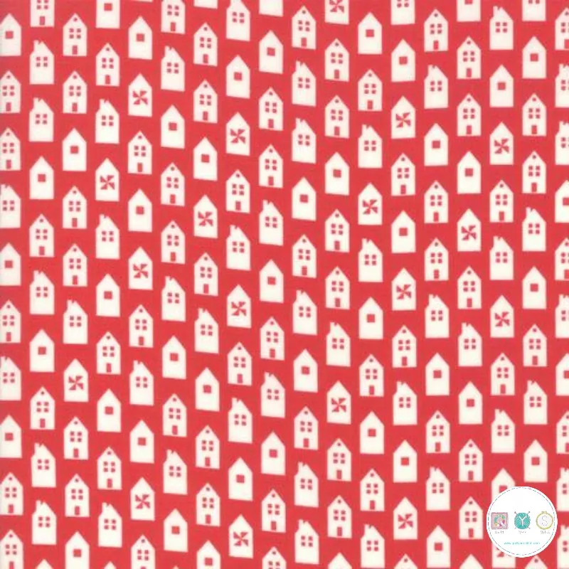 Quilting Fabric - Red Houses from At Home by Bonnie & Camille for Moda 