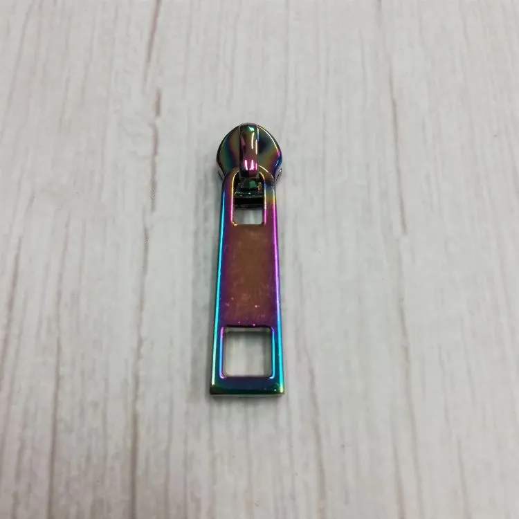 No 5 Long Zipper Pull in Iridescent Rainbow