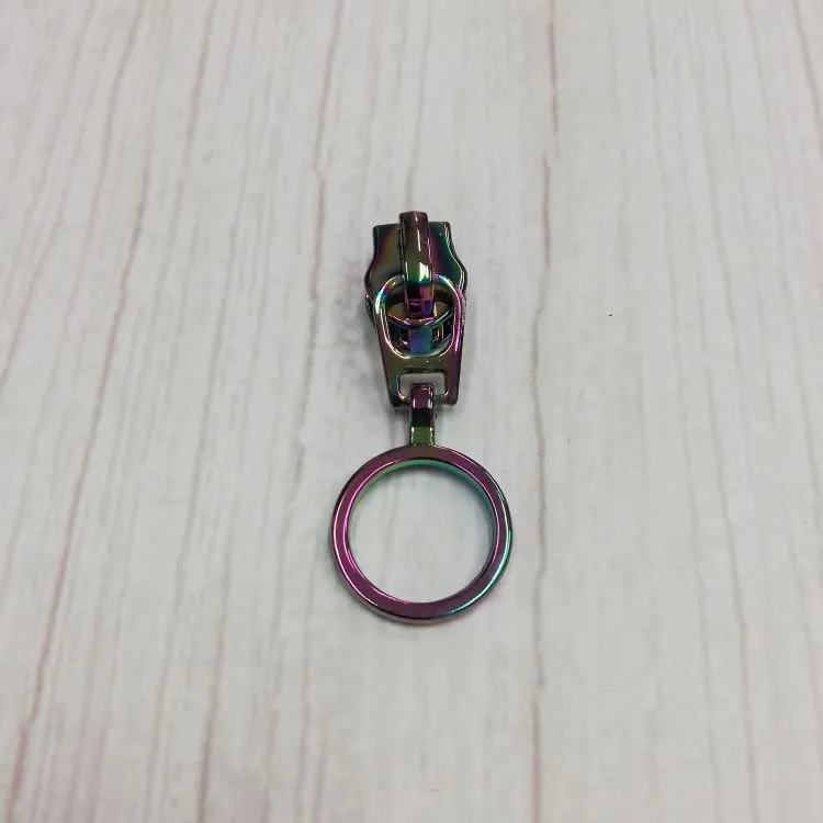 No 5 Round Zipper Pull in Iridescent Rainbow