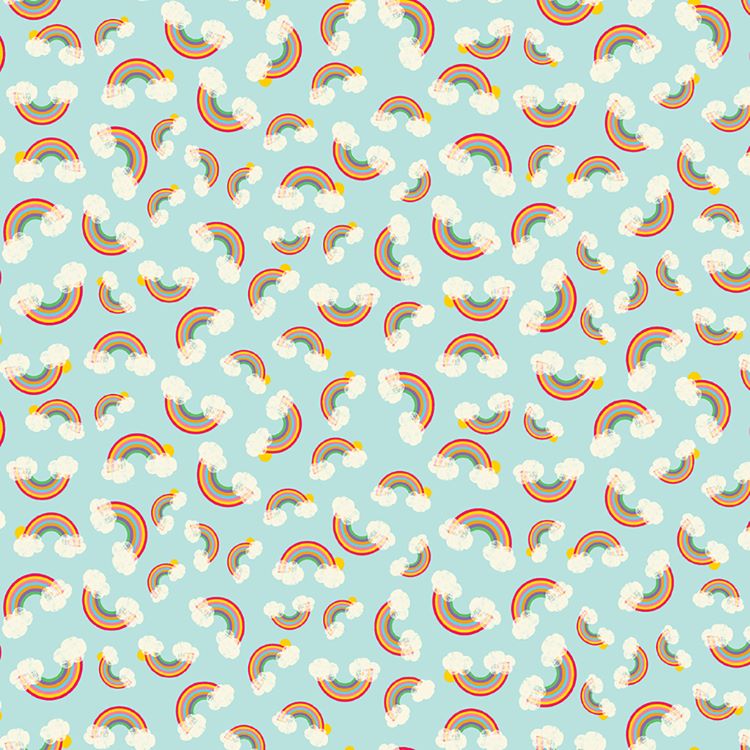 Quilting Fabric - Rainbows on Light Aqua from Noah And Friends by Liza Lewis for Clothworks Y3335 32J