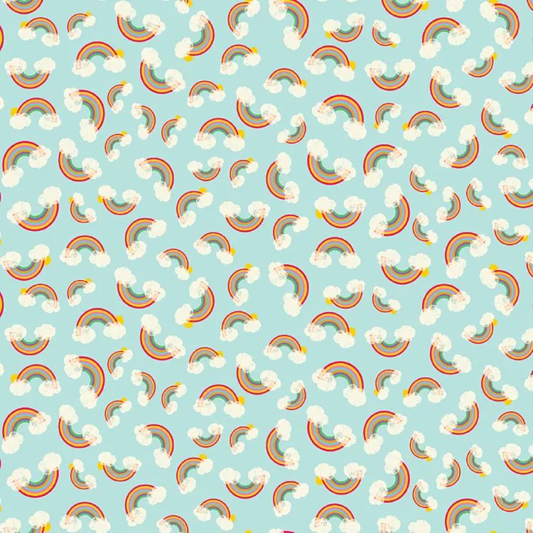 Quilting Fabric - Rainbows on Light Aqua from Noah And Friends by Liza Lewis for Clothworks Y3335 32J