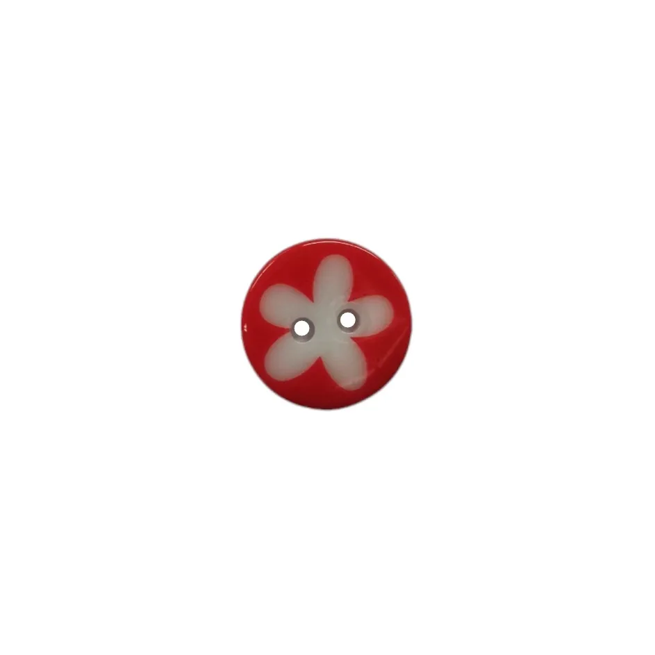 Buttons - 13mm Daisy Print on Red