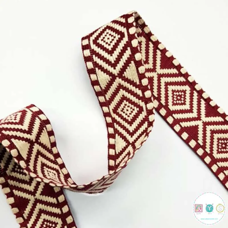 Bag Webbing - Wine Aztec Braid 38mm Wide