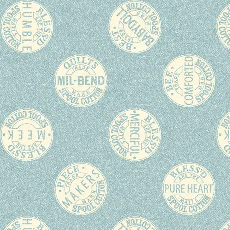 REMNANT - 1.03m - Quilting Fabric - Blue Thread Spool Tops by Quilting Treasures