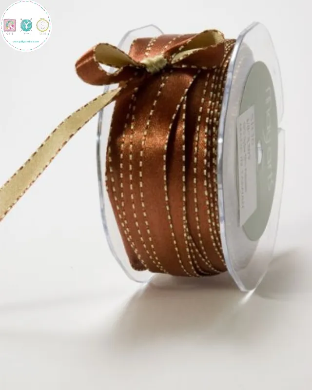 10mm Reversible Satin Ribbon in Brown and Gold