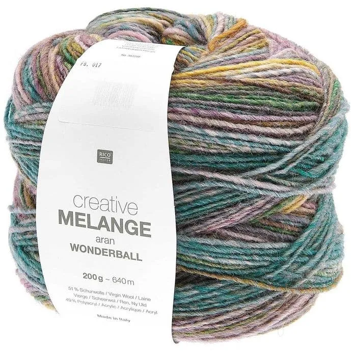 Yarn - Creative Melange Wonderball Aran in Mauve Petrol 17 by Rico Design