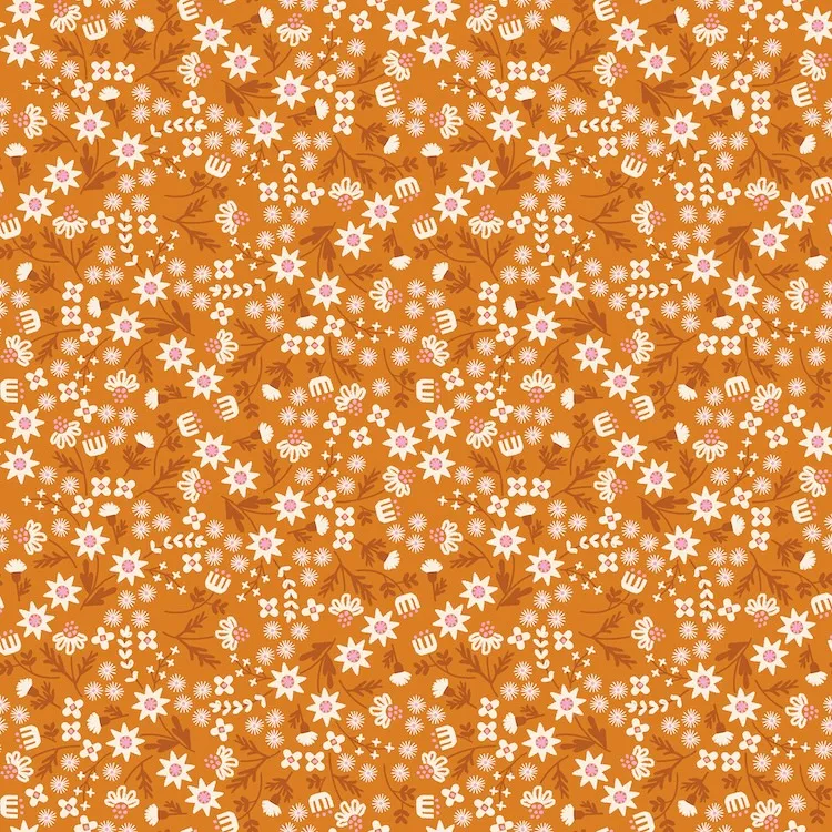 Quilting Fabric - Tossed Flowers on Burnt Orange from Favorite Flowers by Ruby Star Society for Moda RS5146 12