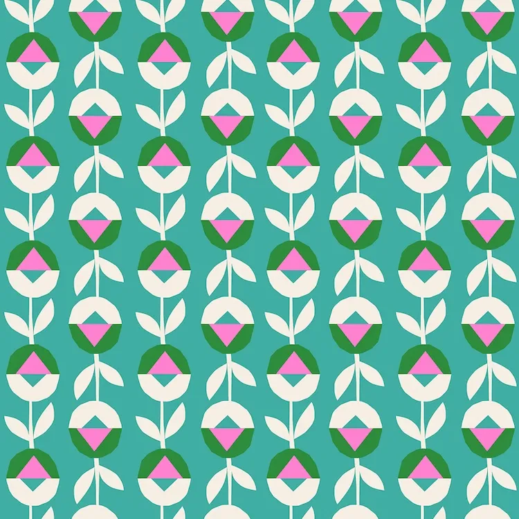 Quilting Fabric - Modern Flower Chain on Teal Green from Eye Candy by Ruby Star Society for Moda 5161-19