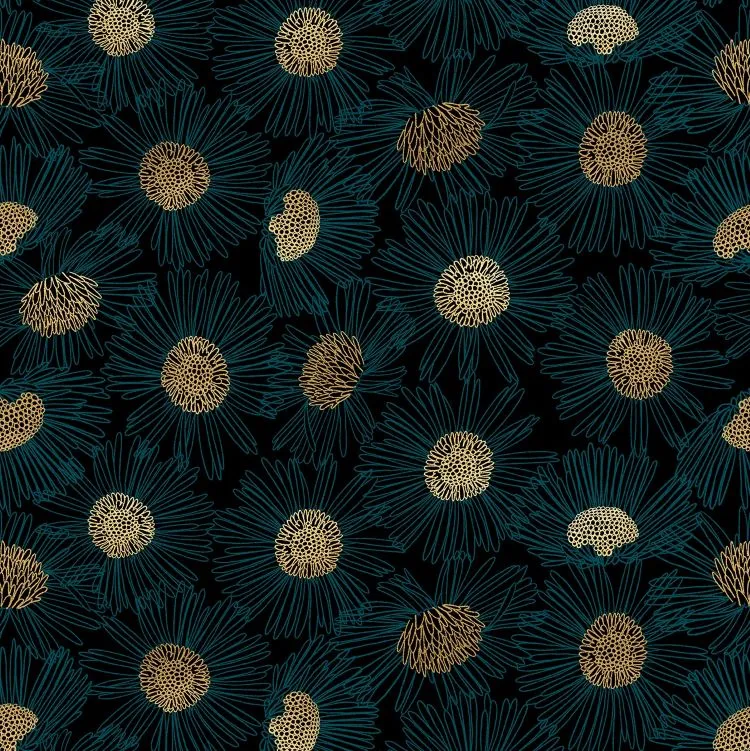 Quilting Fabric - Floral on Black with Metallic Accents from Reverie by Melody Miller for Ruby Star Society RS0055 19M