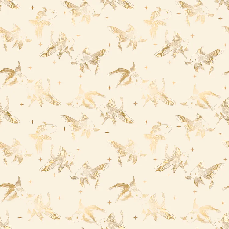 Quilting Fabric - Metallic Gold Fish on Cream from Curio by Melody Miller for Ruby Star Society RS0061 11M