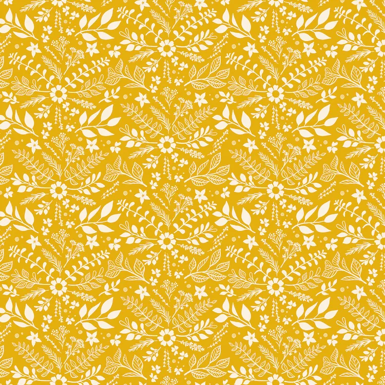 Quilting Fabric - Flowers and Leaves on Golden Yellow from Curio by Melody Miller for Ruby Star Society RS0062 12