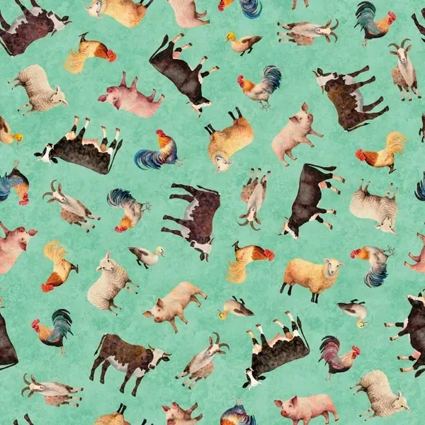 Quilting Fabric - Farm Animals on Green from Heartland by Morris Creative Group for Quilting Treasures 30459 -H