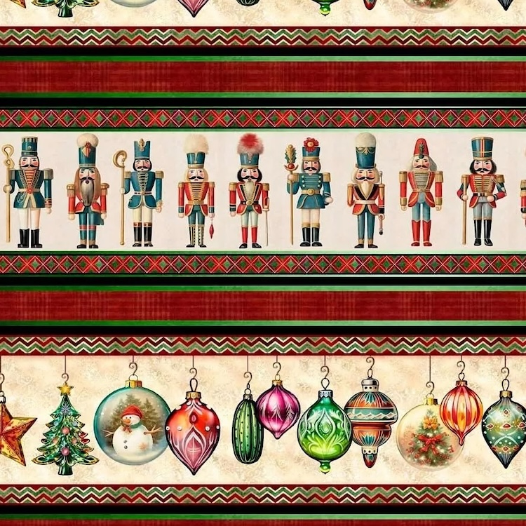 Quilting Fabric - Vintage Nutcracker and Bauble Stripes from Wonderful Christmastime by Morris Creative 30334 -X