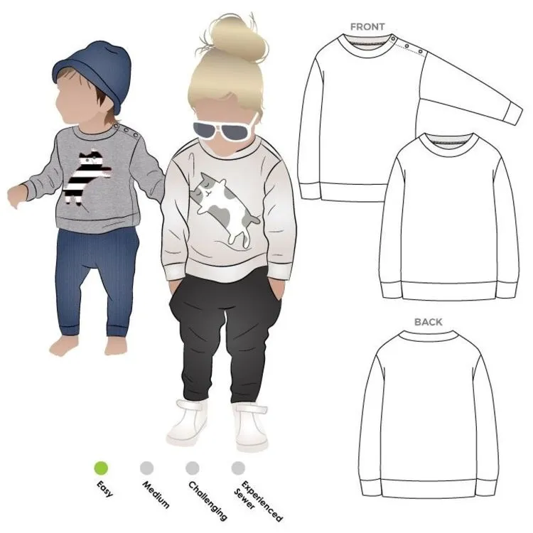 Style Arc - Sammi Kids Sweat Shirt Sewing Pattern Sizes 1 to 7 Years